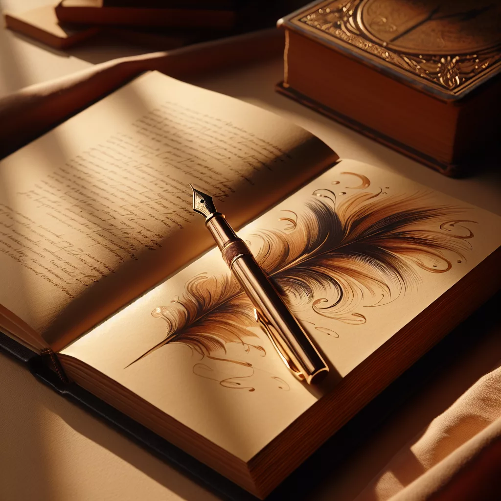 Offenes Buch mit goldenem Füllfederhalter